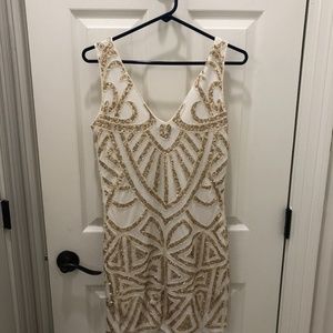 POlY USA V neck Gold sequin mini dress